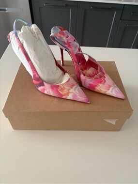 Christian Louboutin Pink Floral Pointed Slingback Heels